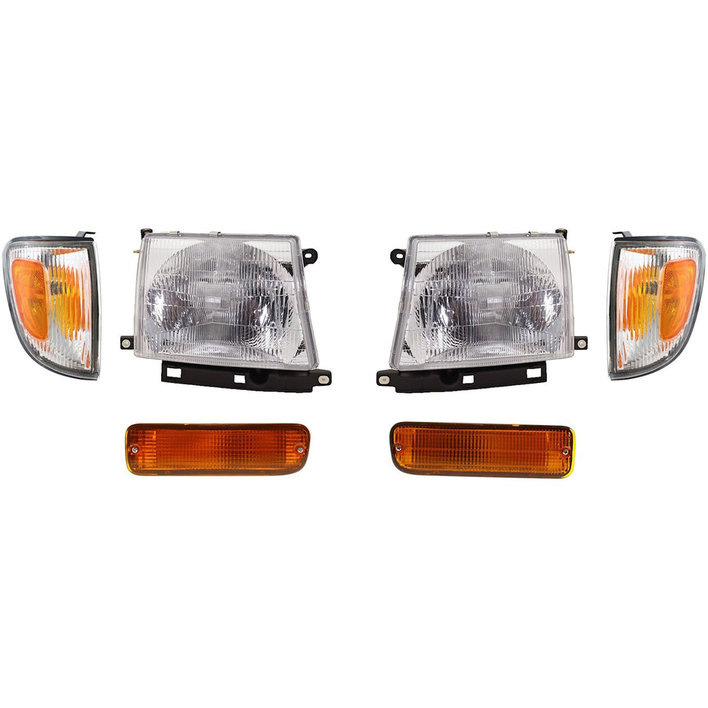 1998-2000 Toyota Tacoma Headlights - Halogen, Left & Right, w/ Bulbs (8111004090)