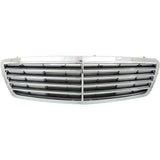 Grille For 2003-2006 Mercedes Benz S430 S500 Chrome Shell w/ Gray Insert Plastic