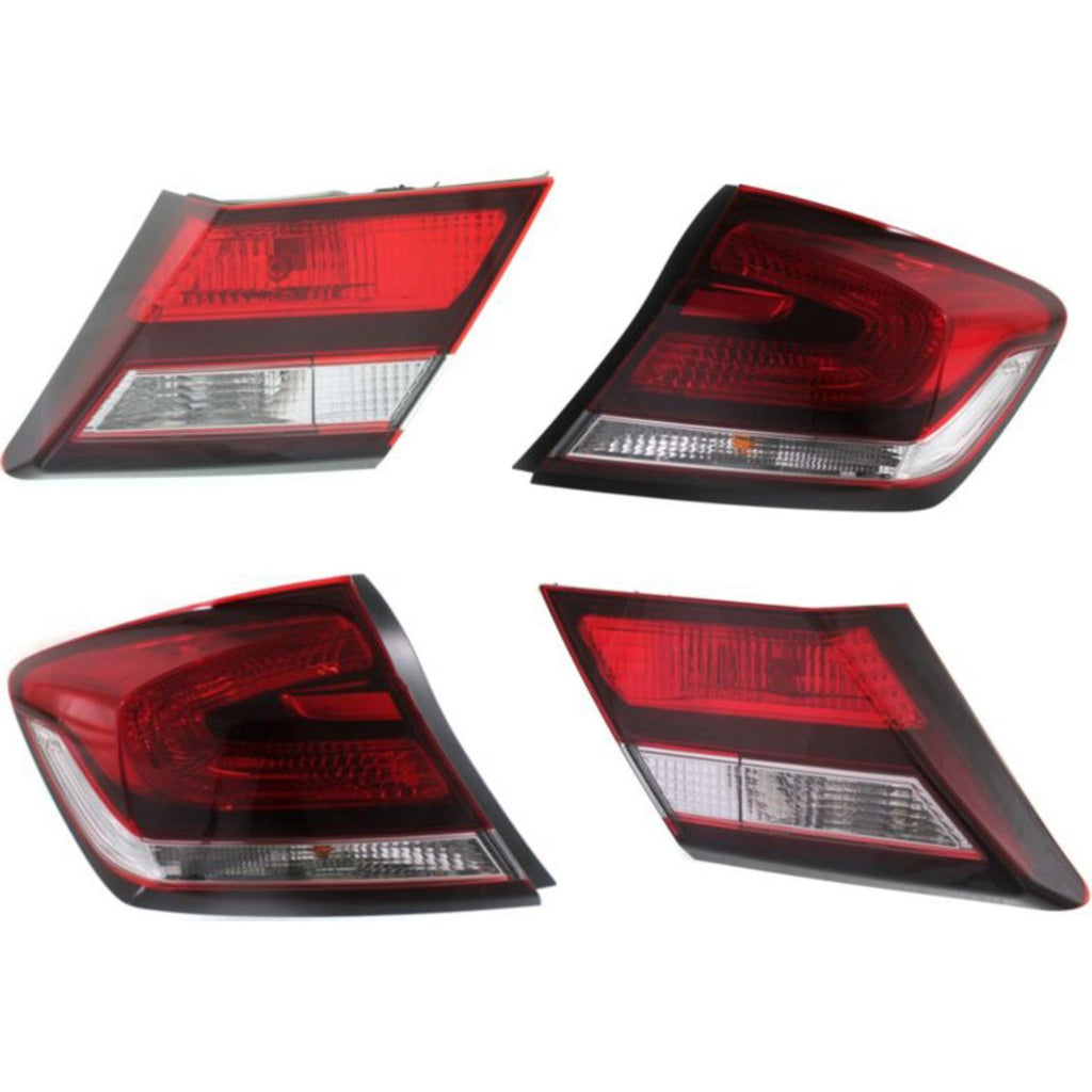 2013-2015 Honda Civic Tail Lights - Driver & Passenger Side, Inner & Outer (33500TR0A51)