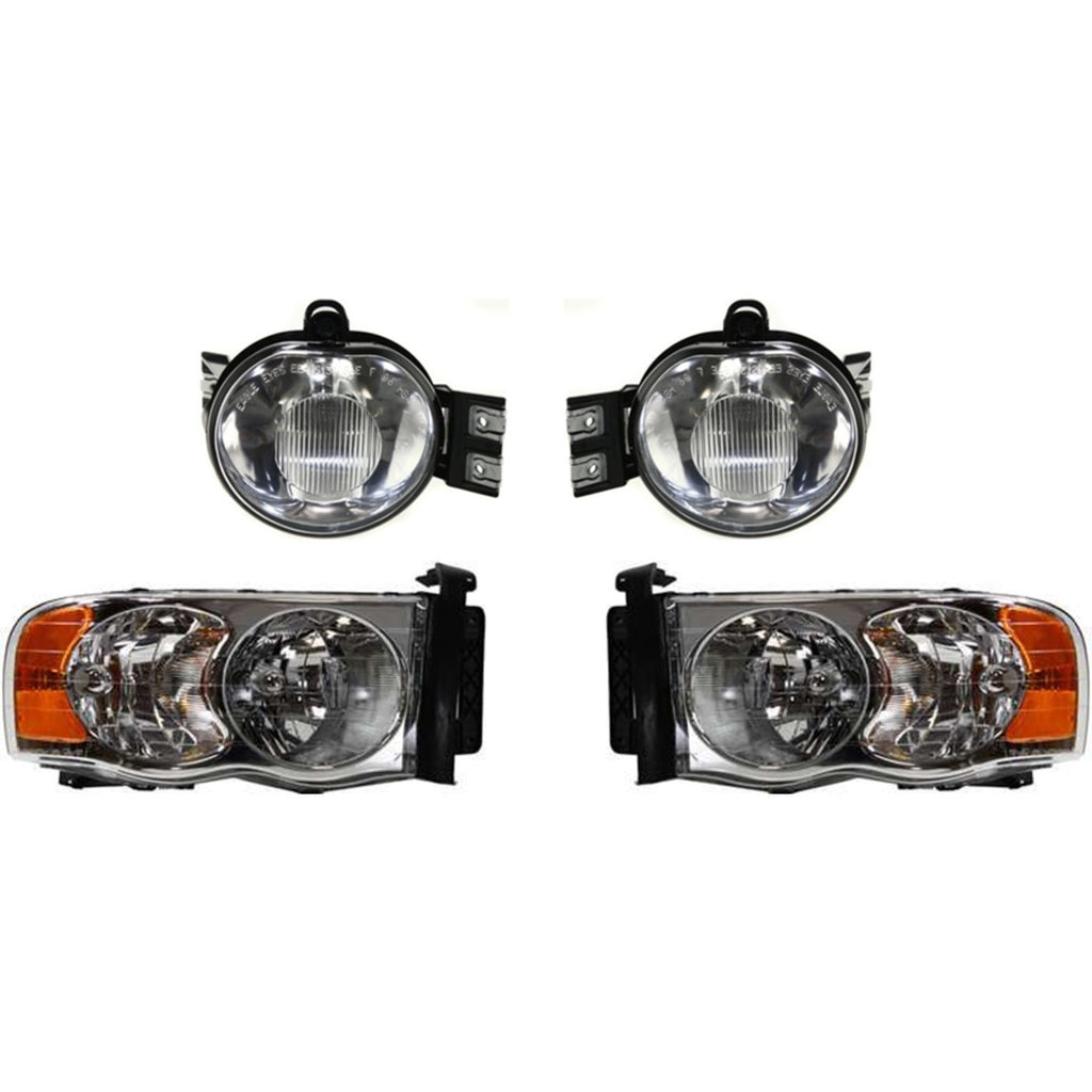 2002-2005 Dodge Ram 1500, Ram 2500 & Ram 3500 Headlights - Left & Right, 4-Piece (55077120AF)
