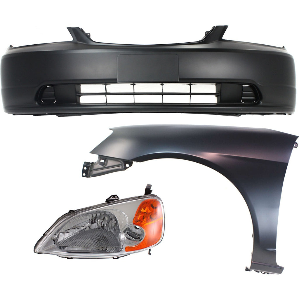 2001-2003 Honda Civic Bumper Cover - Front, Sedan (33151S5AA01)