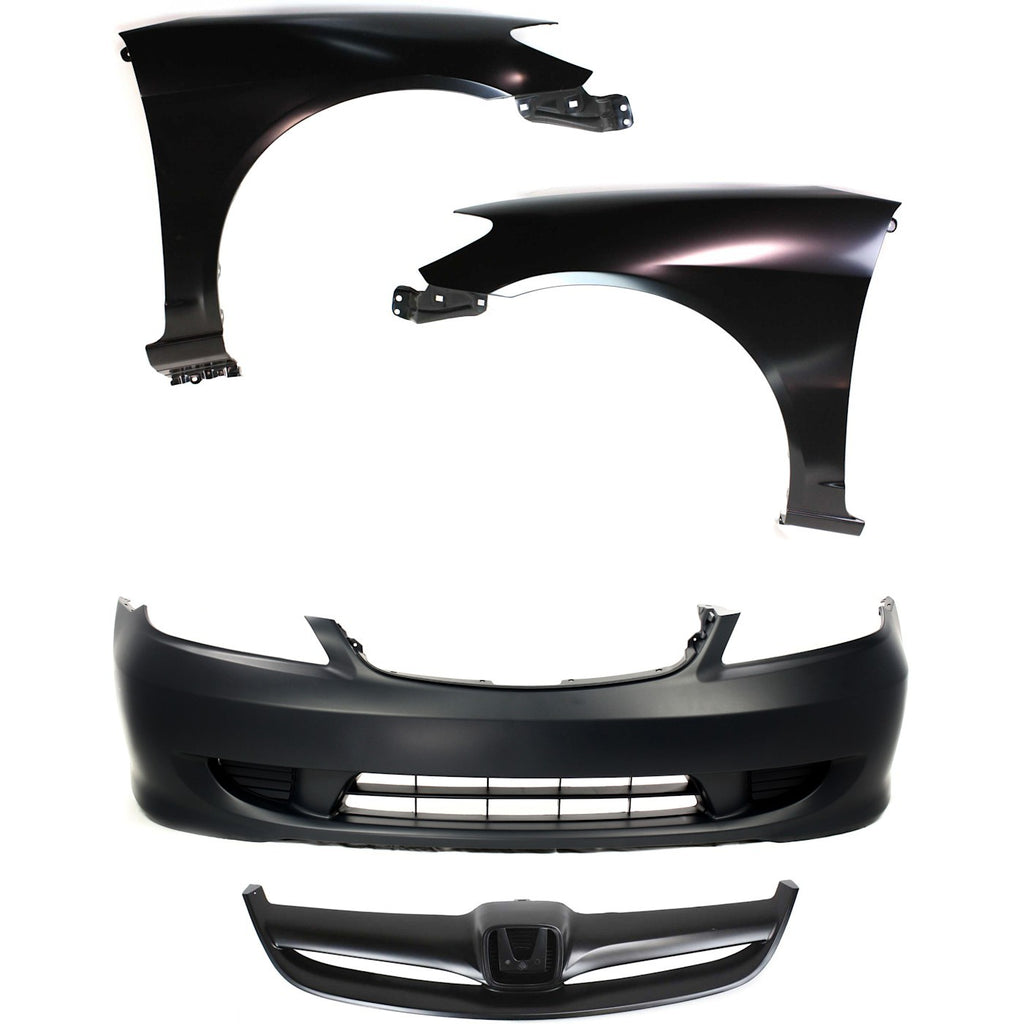 2004-2005 Honda Civic Bumper Cover - Primed, 4-Piece (04711S5AA91ZZ)
