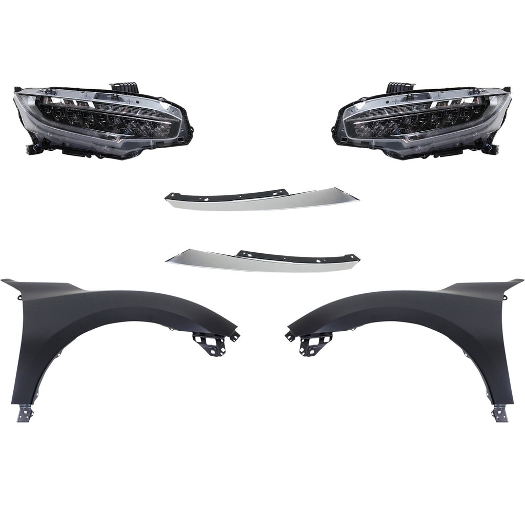 2016-2018 Honda Civic Headlights - LED, Driver & Passenger Side, w/ Bulbs (33100TBAA11)