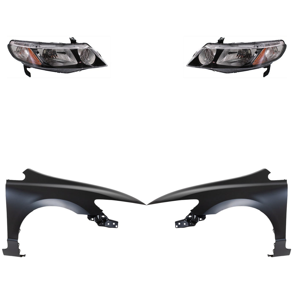 2009-2011 Honda Civic Headlights - Halogen, Left & Right, Sedan (33101SNCA01)