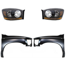 Load image into Gallery viewer, 2006-2009 Dodge Ram 1500, Ram 2500 &amp; Ram 3500 Headlights - Halogen, Left &amp; Right, Black (55372814ABPFM)