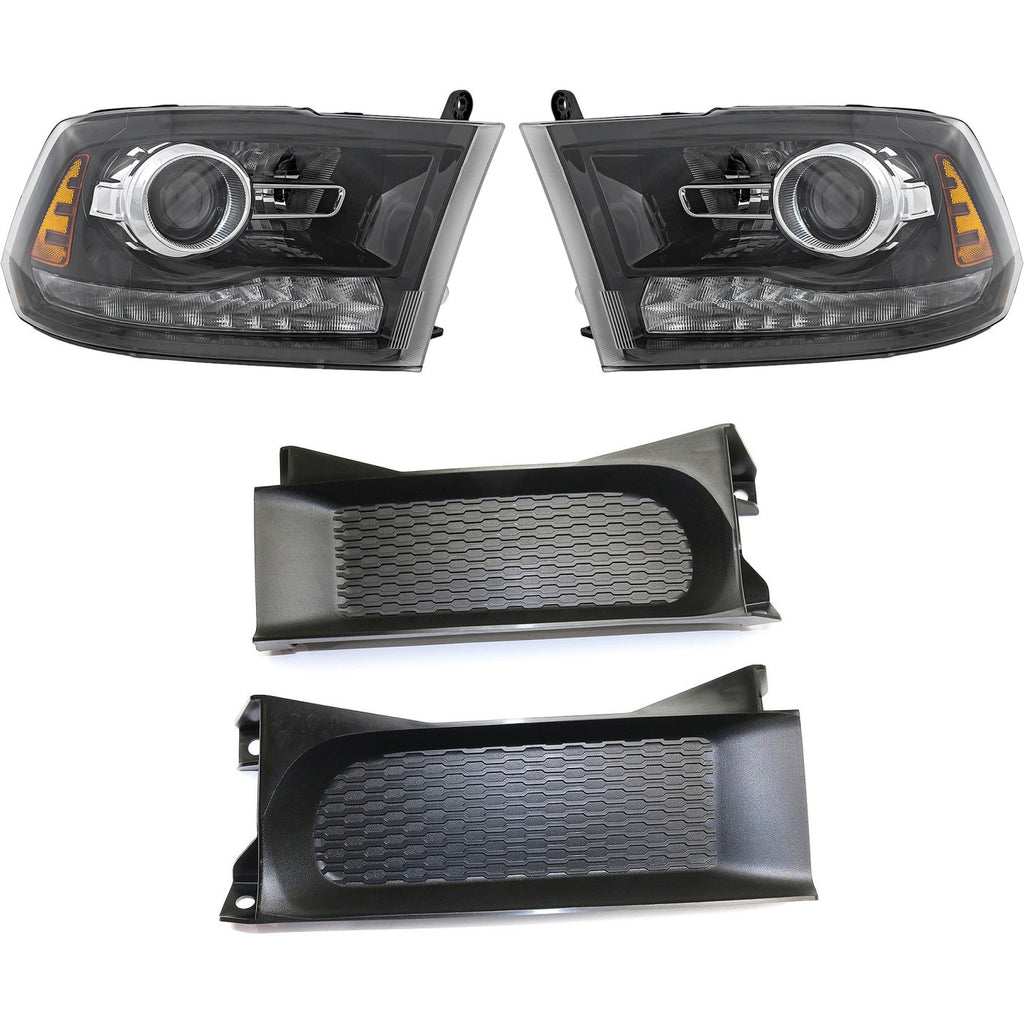 2017-2024 Ram 1500 & 1500 Classic Headlights - HID, Left & Right, Black Housing (68324932AD)