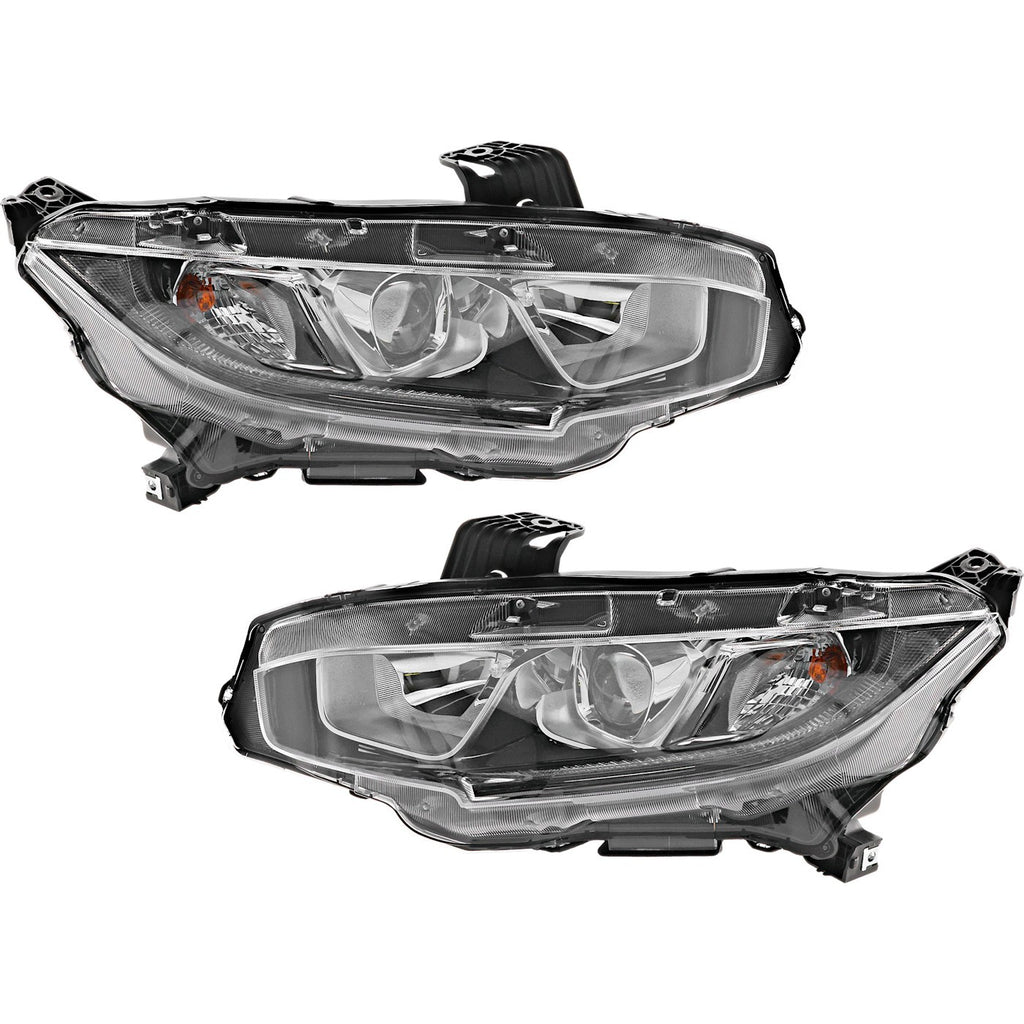 2016-2020 Honda Civic Halogen Headlight Set of 2 with Bulbs Left and Right
