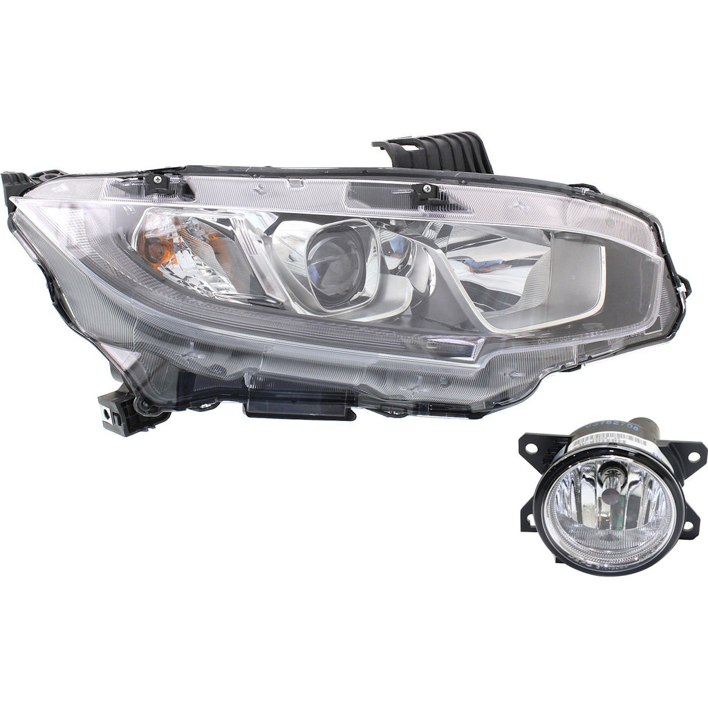 2016-2020 Honda Civic Headlight - Halogen, Passenger Side (33100TBAA01)