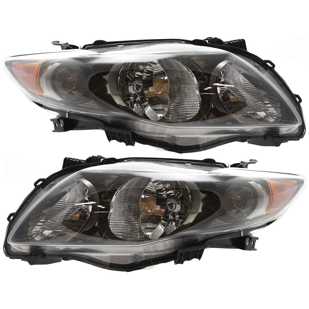 2009-2010 Toyota Corolla Headlights Left & Right Black Housing