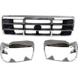 Grille Assembly Headlight Door Kit For 1992-1996 Ford F-150 Bronco Chrome Shell