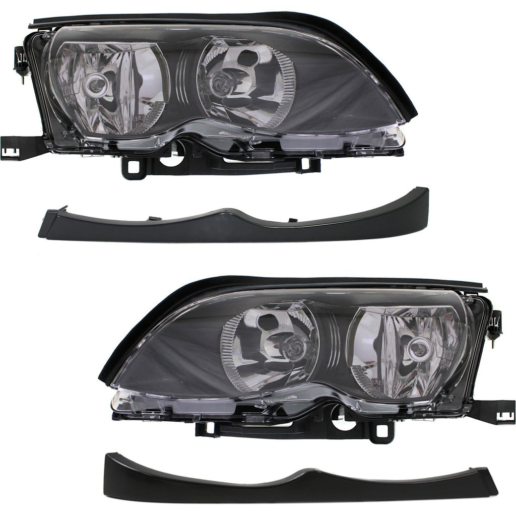2002-2005 BMW 3 Series Headlights - Driver & Passenger Side, Black Bezel (63127165772)