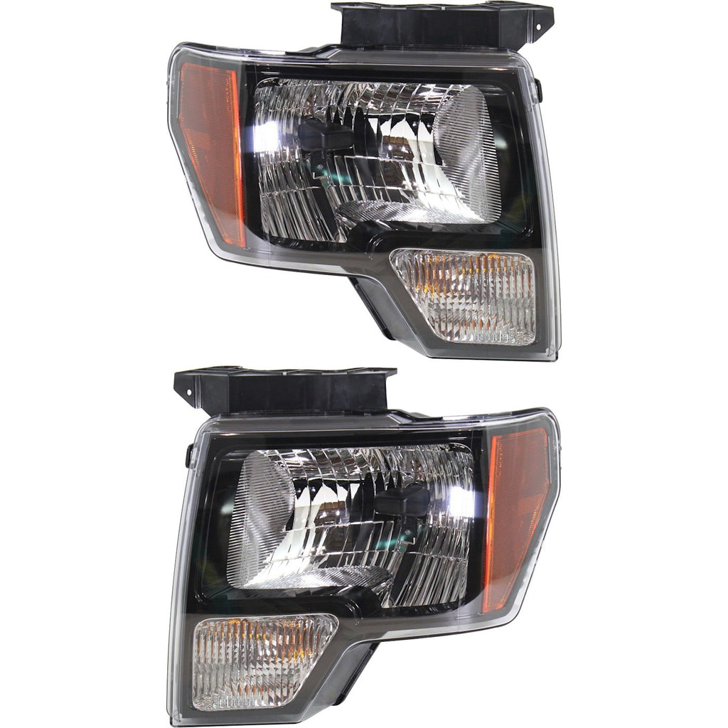 2010-2014 Ford F-150 Headlights - Halogen, Left & Right, Black (DL3Z13008EB)