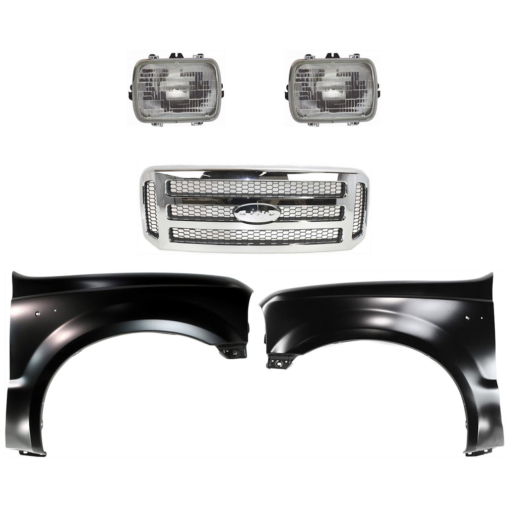 2005-2007 Ford F-250 Super Duty & F-350 Super Duty Grilles - Halogen, Left & Right, Chrome (6C3Z8200BC)