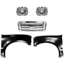 Load image into Gallery viewer, 2005-2007 Ford F-250 Super Duty &amp; F-350 Super Duty Grilles - Halogen, Left &amp; Right, Chrome (6C3Z8200BC)