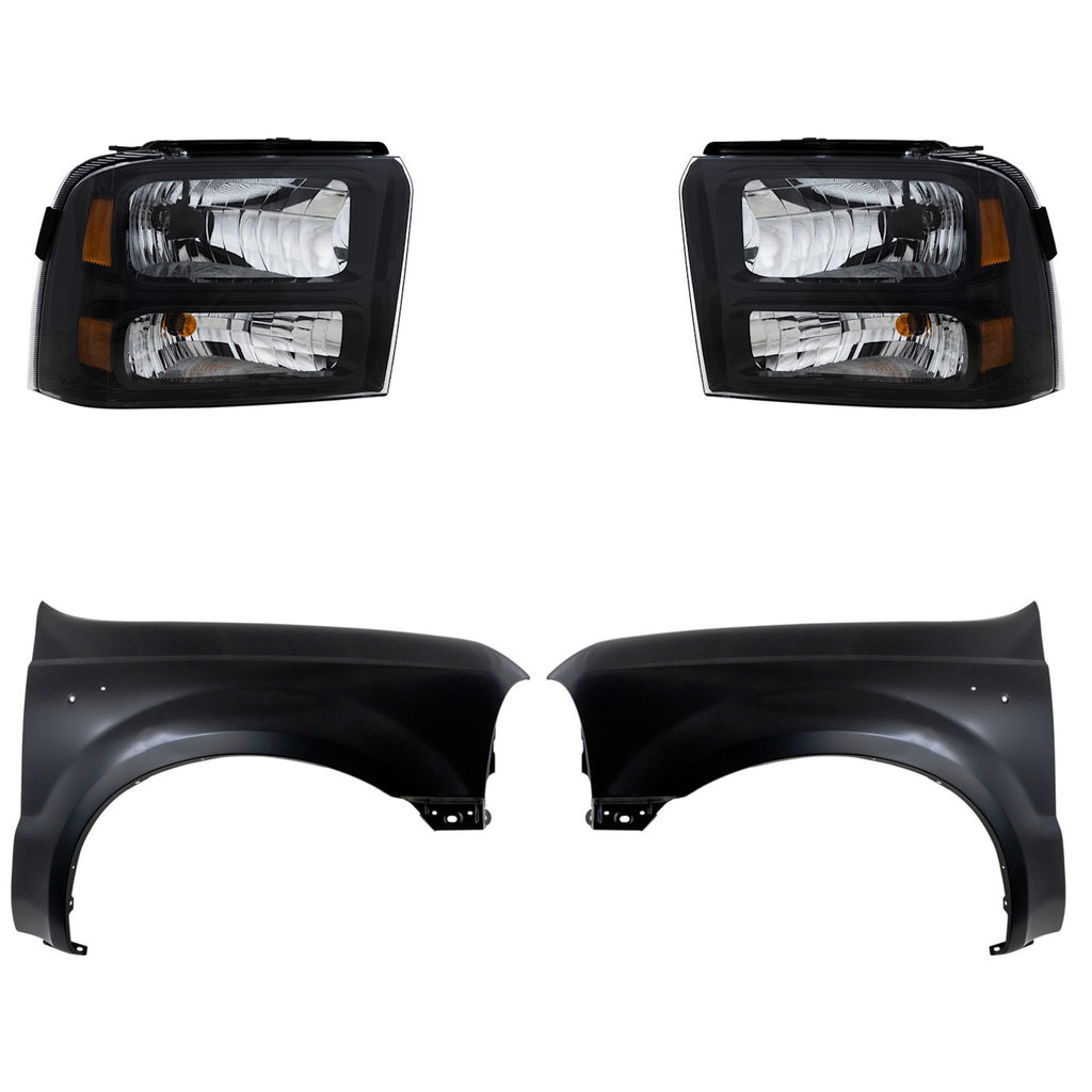 2005-2007 Ford F-250 Super Duty & F-350 Super Duty Headlights - Halogen, Left & Right, Assembly (6C3Z13008CB)