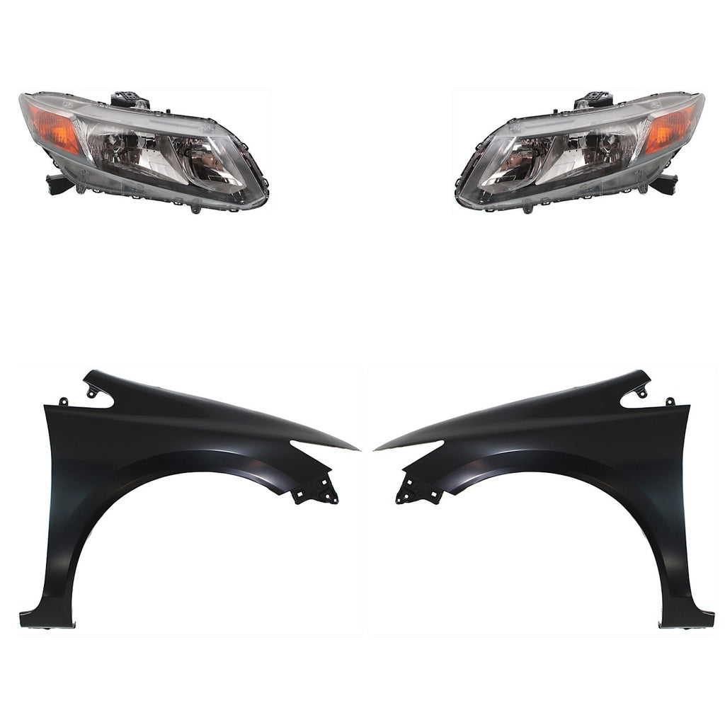 2012 Honda Civic Headlights - Halogen, Driver & Passenger Side, Assembly (33100TR0A01)