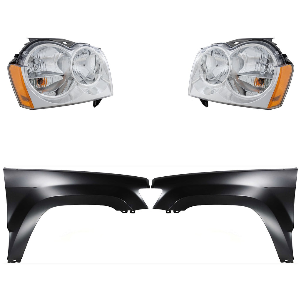 2005-2007 Jeep Grand Cherokee Headlights - Halogen, Left & Right, Assembly (55156350AK)