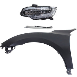 2016-2018 Honda Civic LED Headlight & Chrome Grille Kit - Driver Side