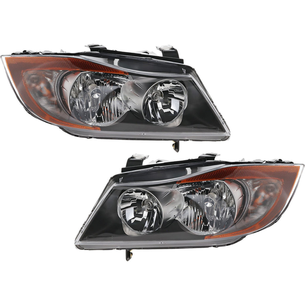 2006-2008 BMW 3 Series Driver and Passenger Side Headlight Halogen with Bulb(s)