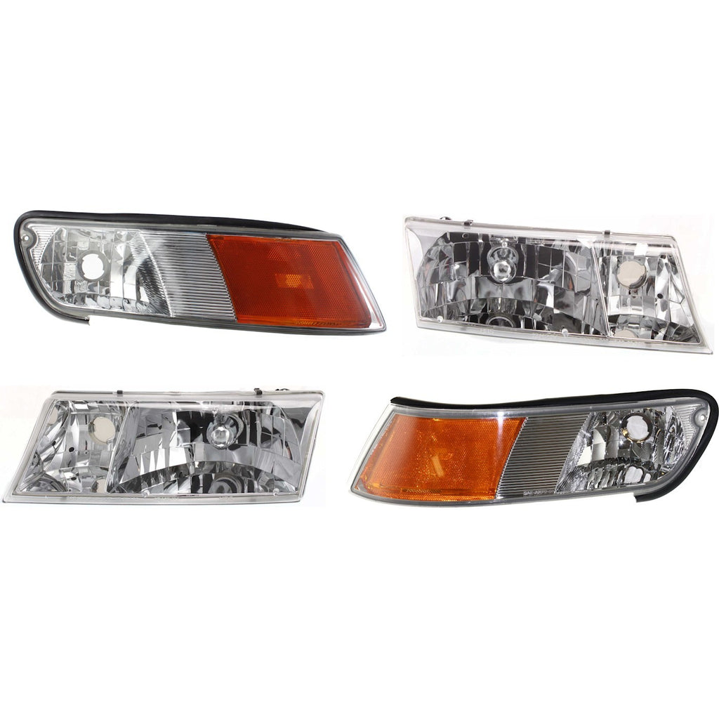 1998-2002 Mercury Grand Marquis Headlights - Left & Right, 4-Piece (YW3Z13008CB)