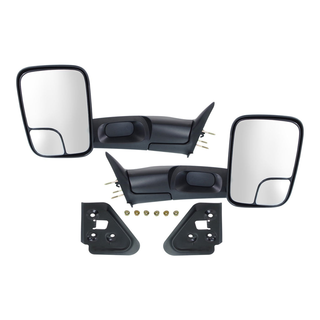 1997-2002 Dodge Ram 1500, Ram 2500 & Ram 3500 Manual Mirror Set of 2 Towing Manual Folding Black - Kool Vue