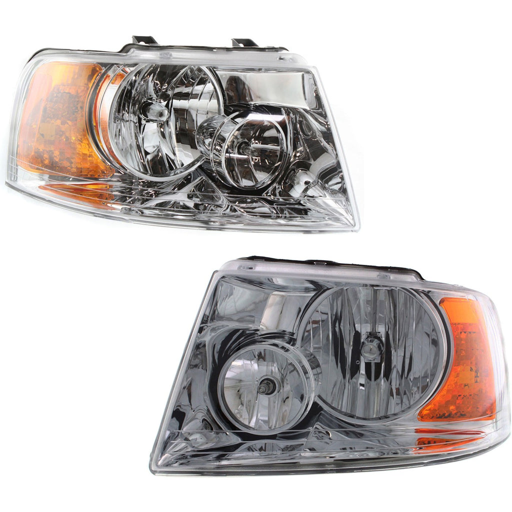 2003-2006 Ford Expedition Headlights - Halogen, Left & Right, Chrome (6L1Z13008AA)