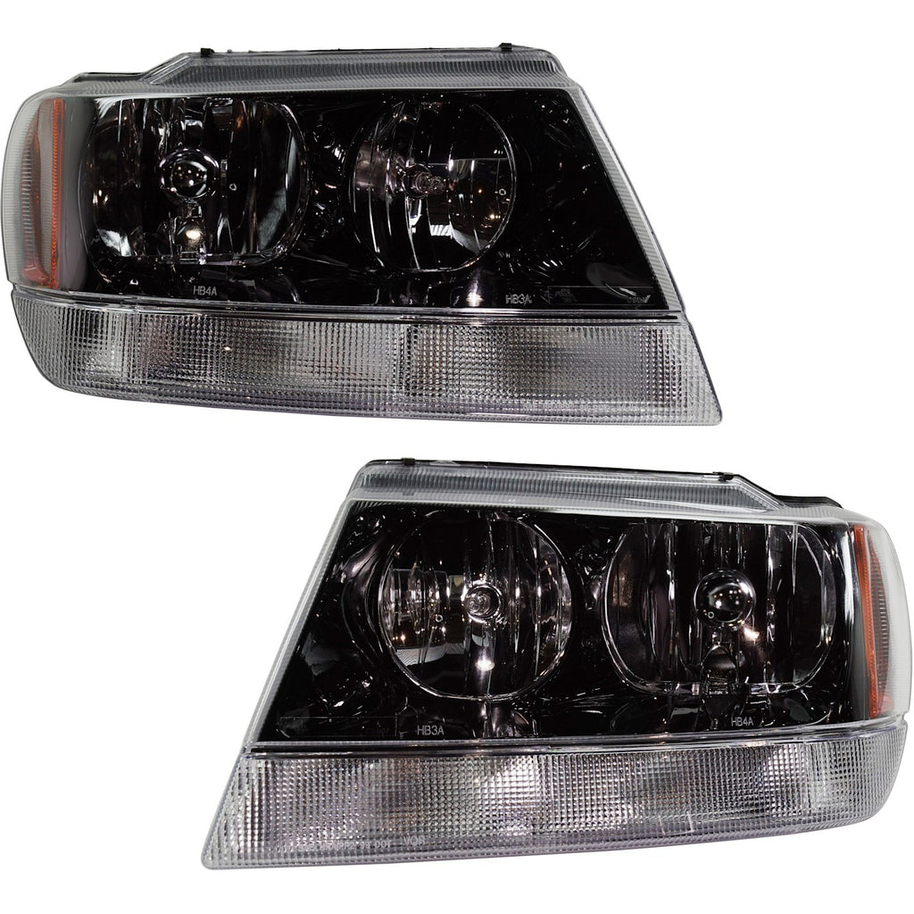 1999-2004 Jeep Grand Cherokee Headlights - Halogen, Left & Right, w/ Bulbs (55155128AJ)