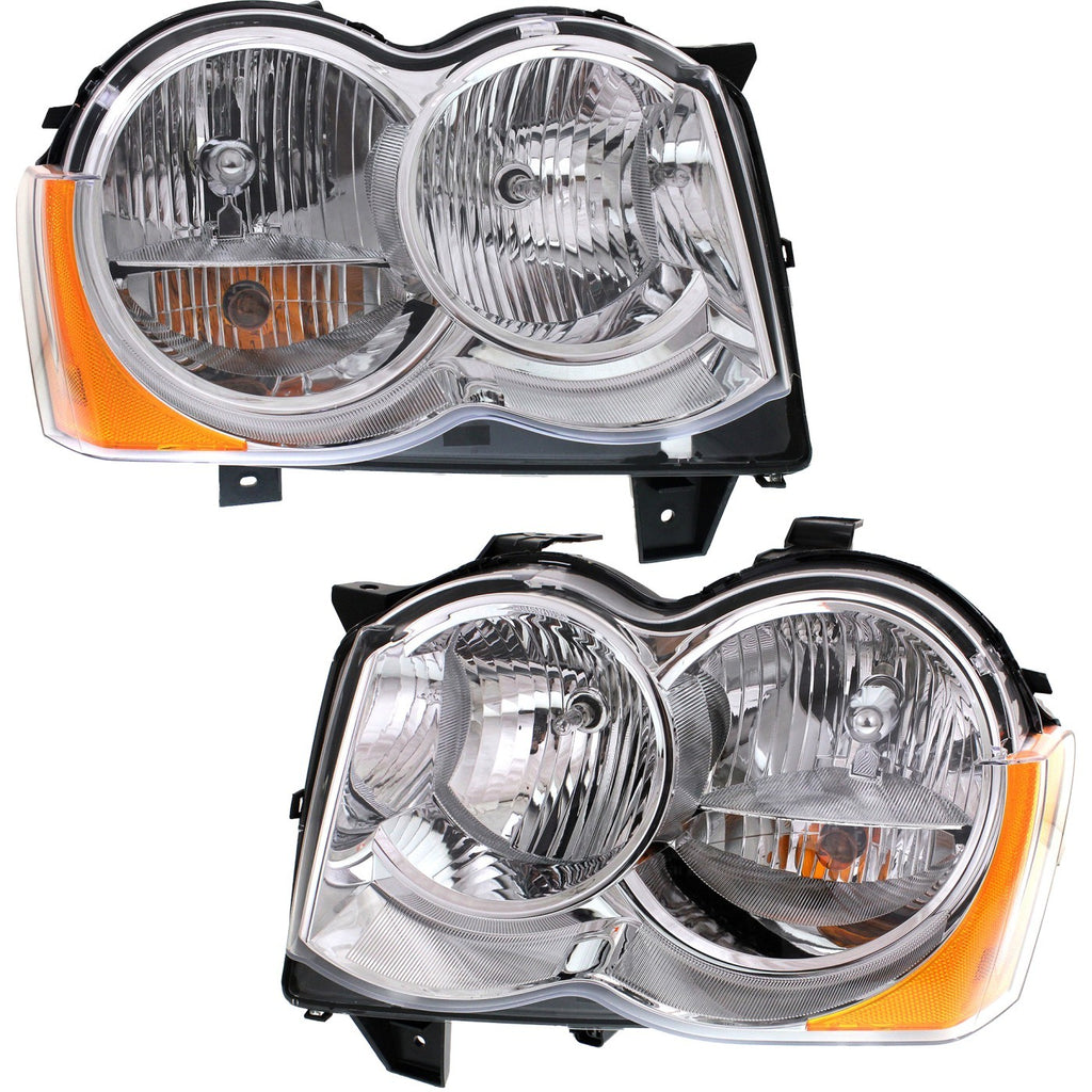 2008-2010 Jeep Grand Cherokee Headlights - Halogen, Left & Right, w/ Bulbs (55157483AEPFM)