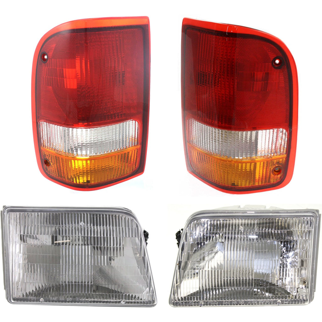 1993-1997 Ford Ranger Headlights - Left & Right, 4-Piece (F37Z13008B)