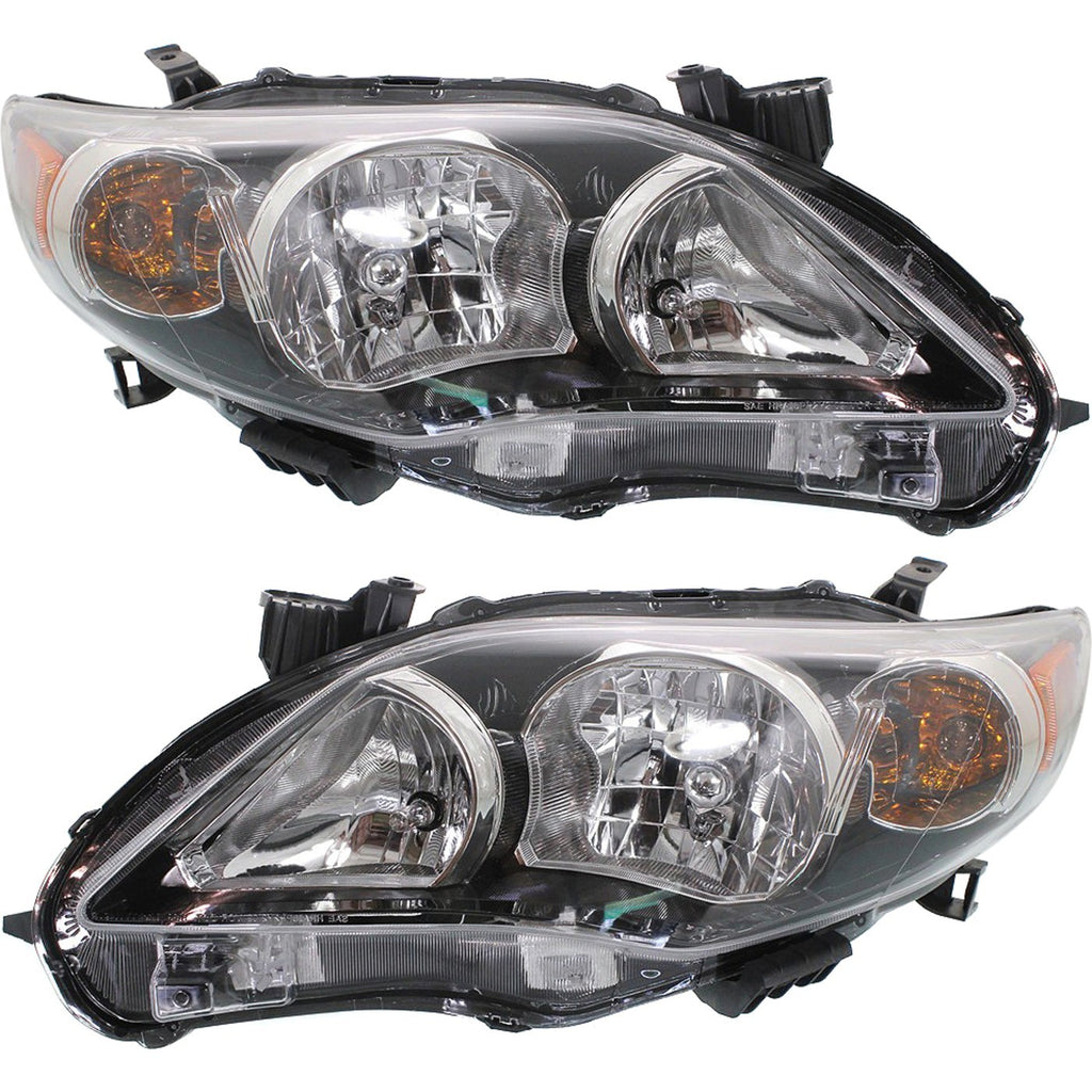 2011-2013 Toyota Corolla Headlights - Left & Right, Black Housing (8111002B60)
