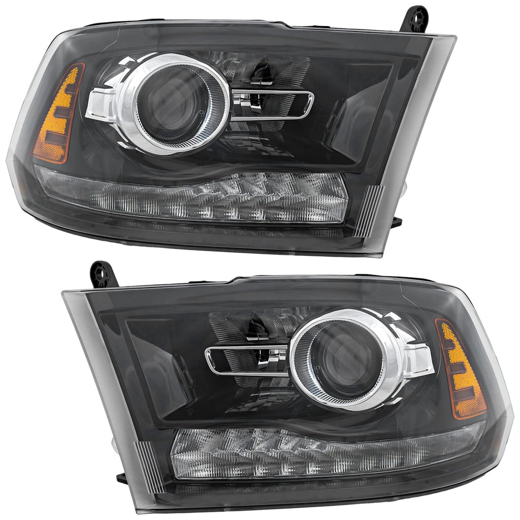 2018-2024 Ram 1500 & 2500 Headlights - Driver & Passenger Side, Black Housing, 2-Piece