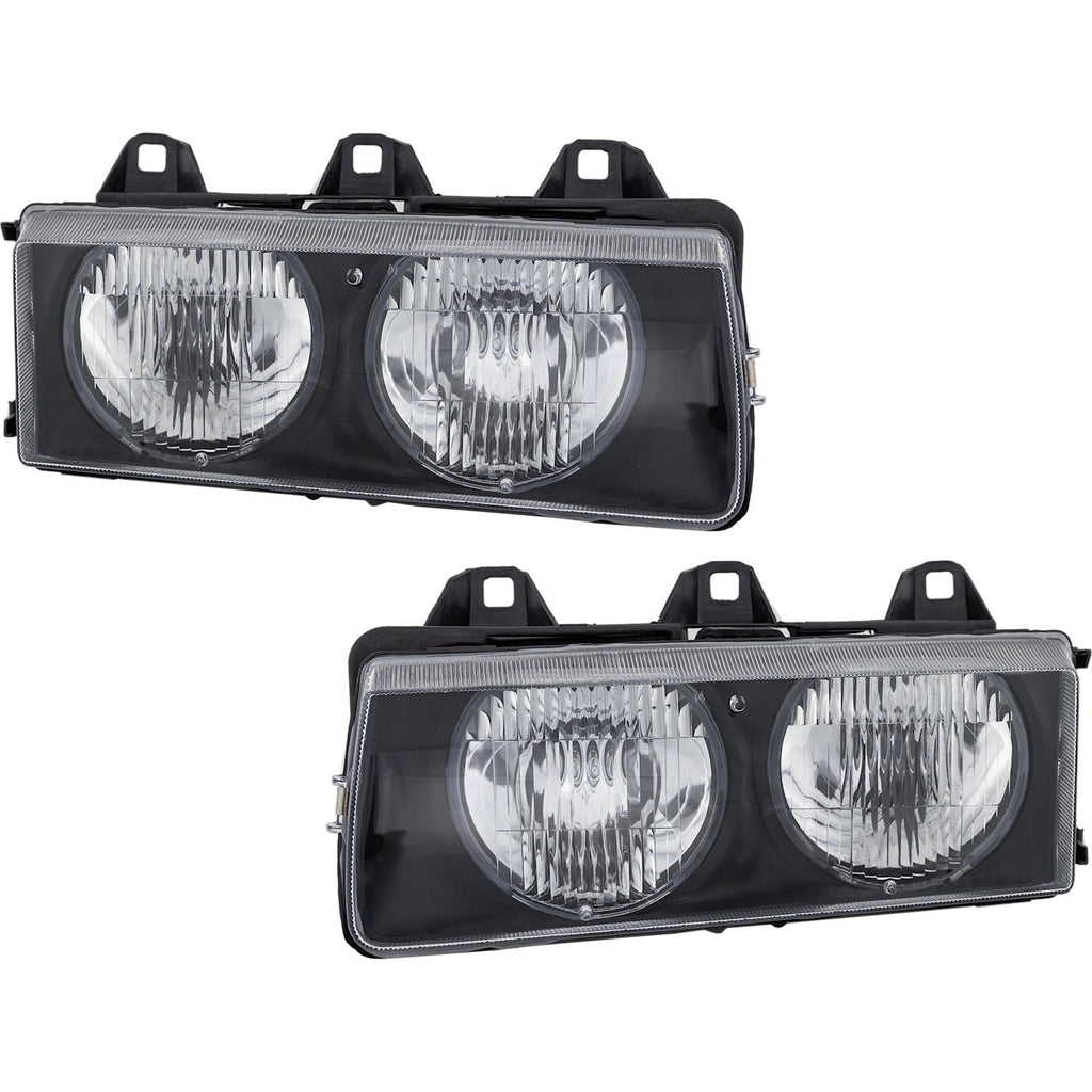1992-1999 BMW 3 Series Headlights - Halogen, Driver & Passenger Side, w/ Bulbs (63121387862)