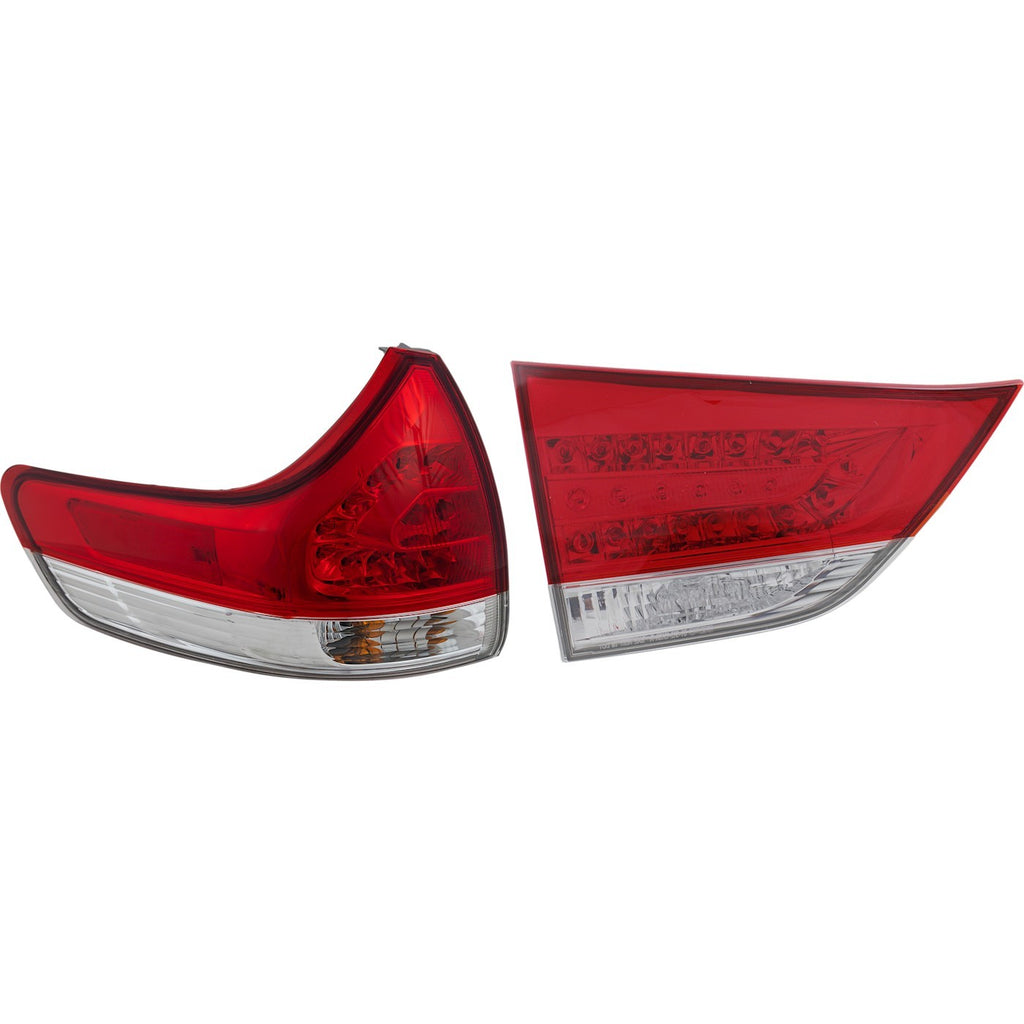 2012-2014 Toyota Sienna Tail Light Set - Inner Outer, Left Side, Halogen, Clear/Red Lens