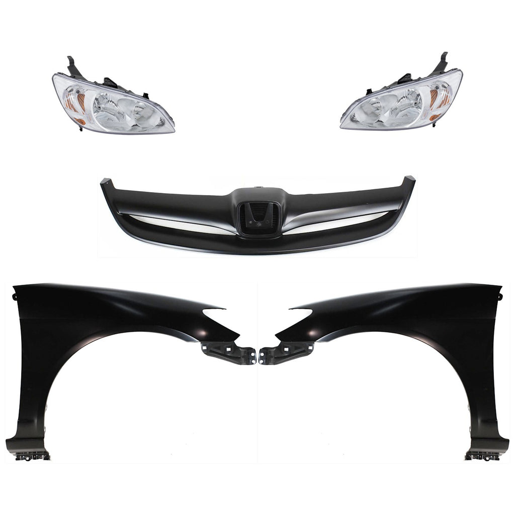 2004-2005 Honda Civic Grilles - Halogen, Left & Right, Black (33151S5AA51)
