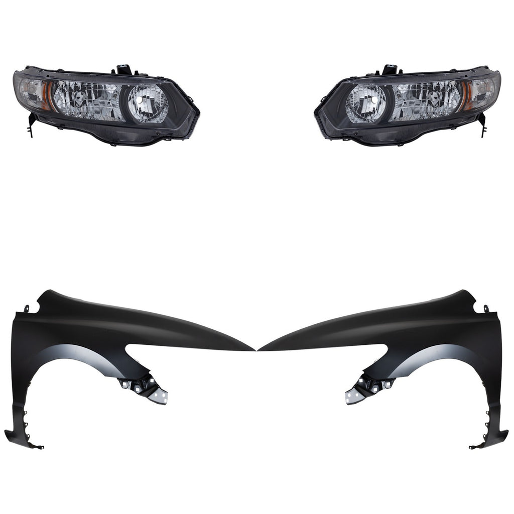 2010-2011 Honda Civic Headlights - Halogen, Left & Right, Coupe (33101SVAA51)