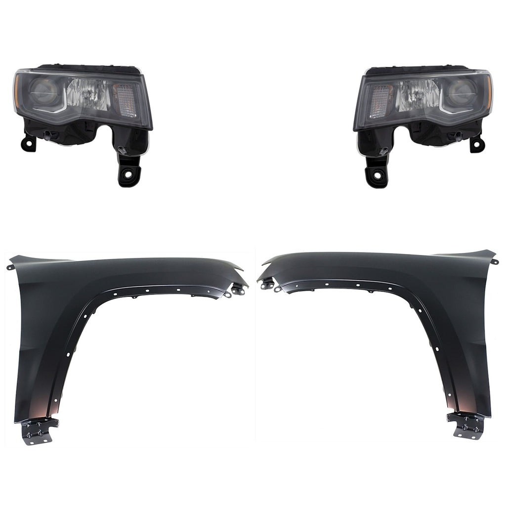 2017-2022 Jeep Grand Cherokee & Grand Cherokee WK Headlights - Halogen, Left & Right, Black (68266646AE)