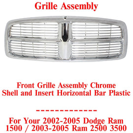 Grille Assembly Chrome Shell &Insert For 2002 - 05 Dodge Ram 1500 /03 - 05 2500 3500 - US AUTO PARTS PLUS