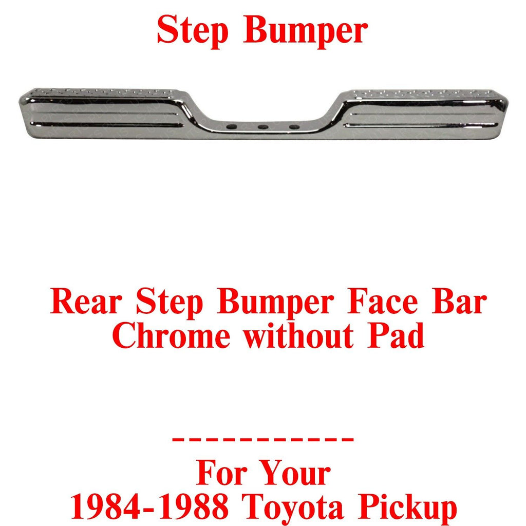 Rear Step Bumper For 1984 - 1988 Toyota Pickup Chrome Face Bar 1 - Piece Step Type - US AUTO PARTS PLUS